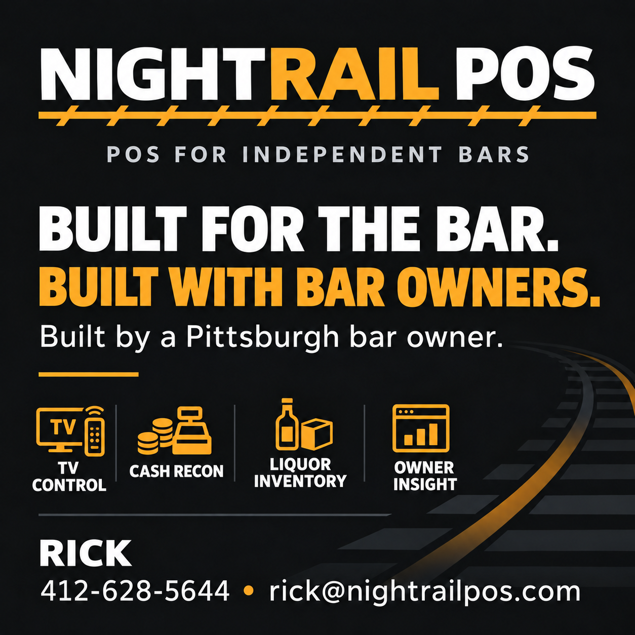 Night Rail POS flyer: built for the bar, built with bar owners